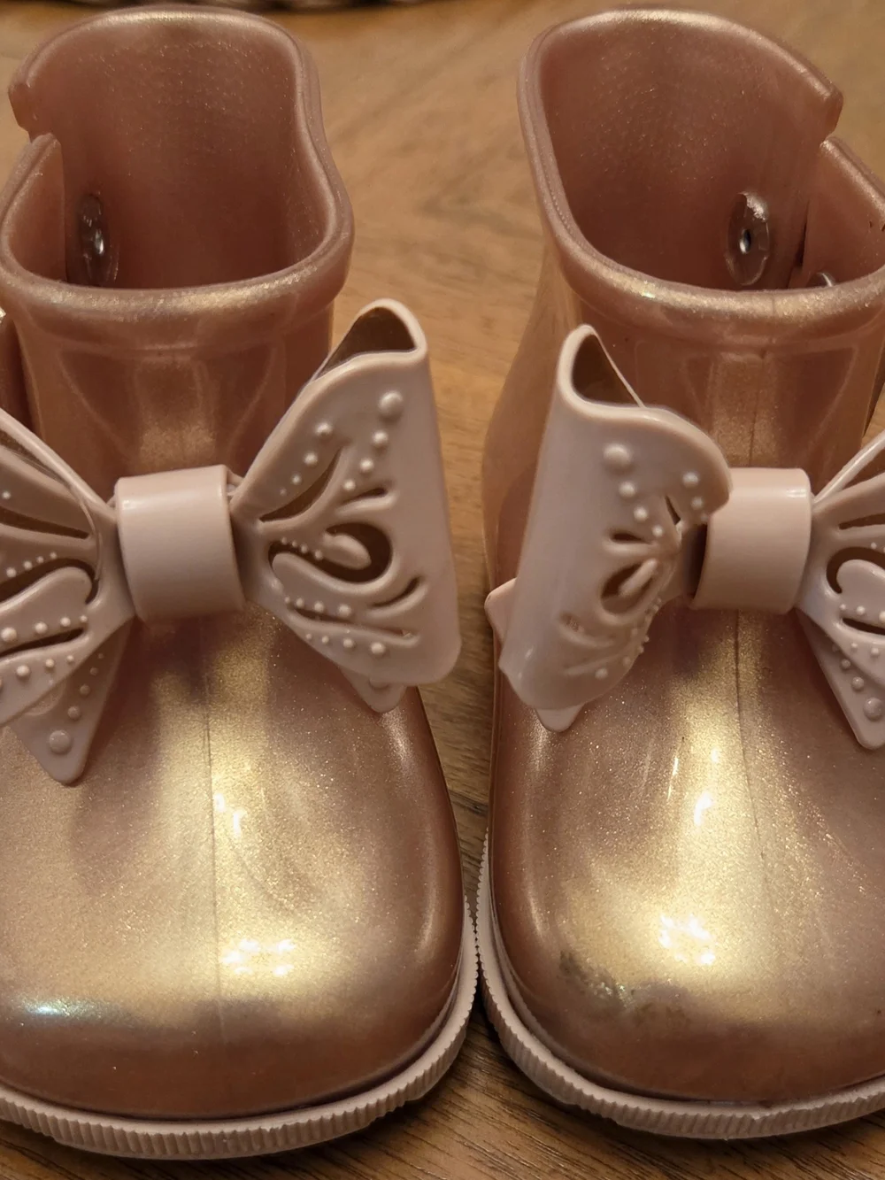 Melissa Metallic Rose Gold Rain Boots for Kids- Toddler Size 5